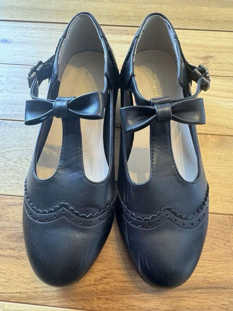 新品【青木美沙子】リボンストラップパンプス♡ブラック
