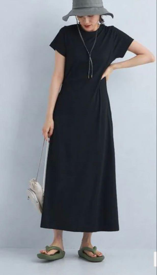 LAND＆WATERリブ半袖ワンピースウォッシャブルUVカットアローズ新品黒