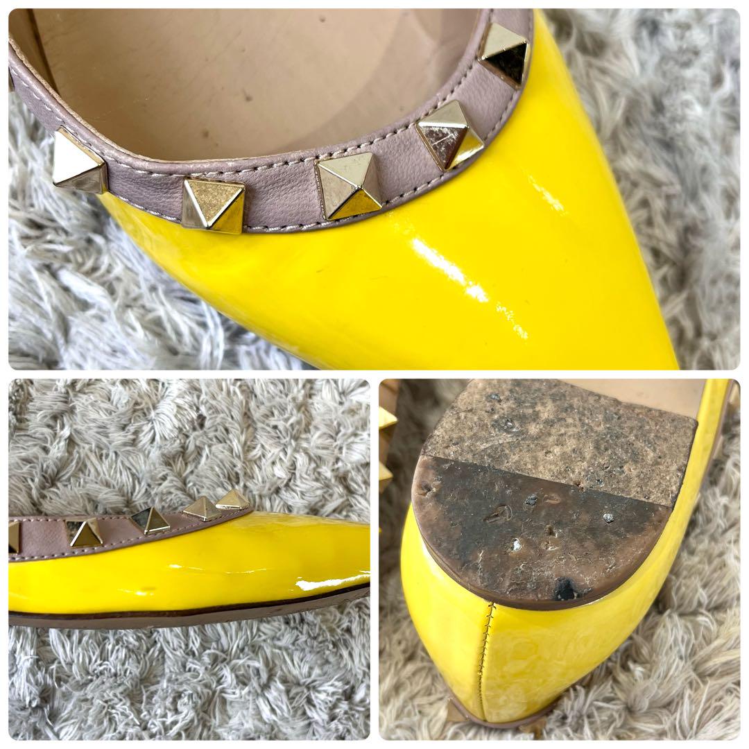 VALENTINO ロックスタッズ エナメル フラットパンプス 36.5