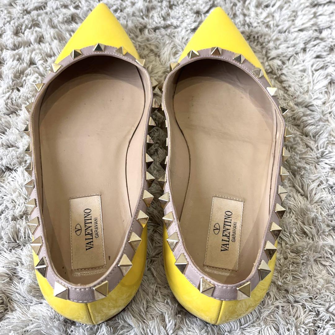 VALENTINO ロックスタッズ エナメル フラットパンプス 36.5