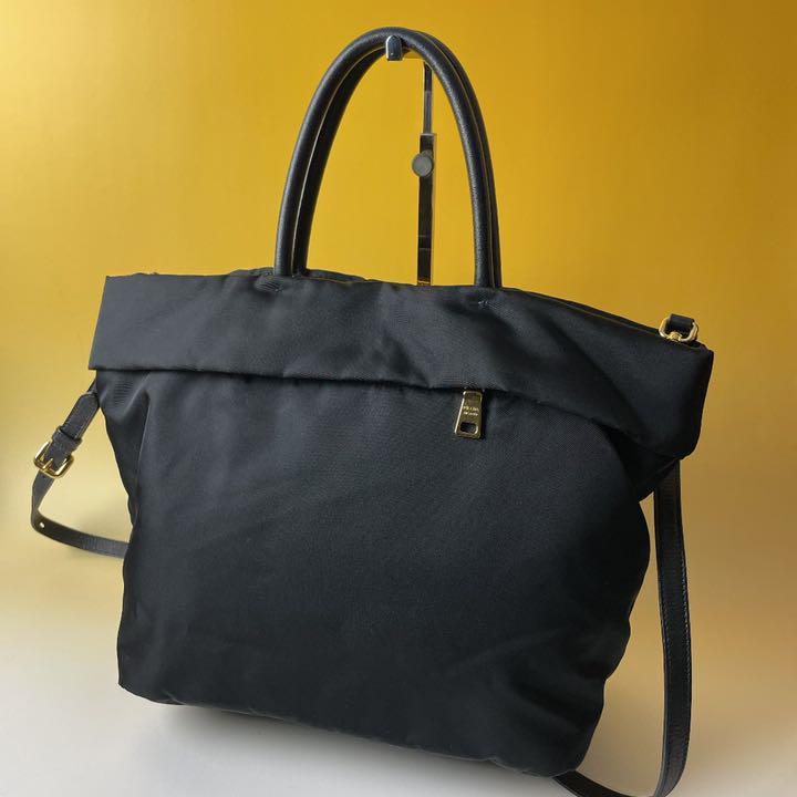 PRADA 極美品 黒 2way テスート ハンドバッグ トライアングル プラダ