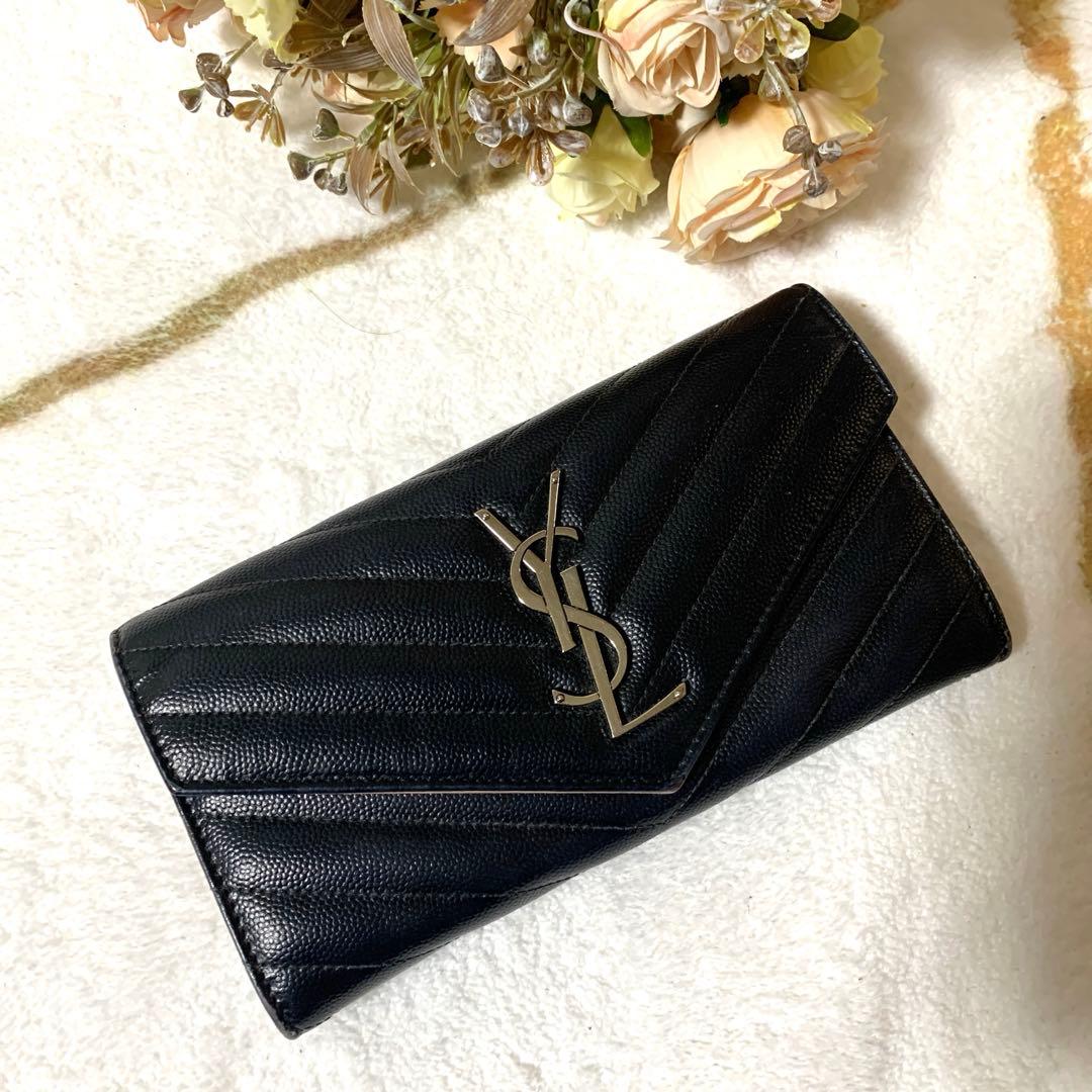 YSL サンローラン ブラック キルティングレザー 長財布SAINT LAURENT PARIS