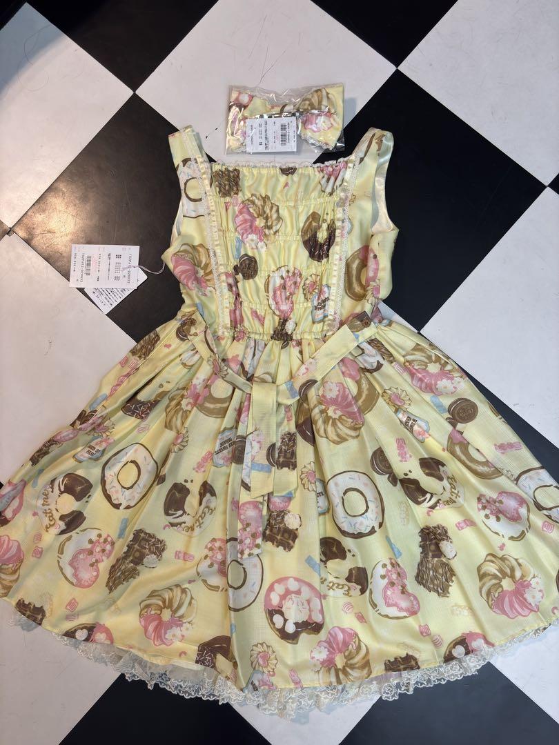 Angelic Pretty／ドーナツ柄ジャンパースカート＆バレッタ2点未使用