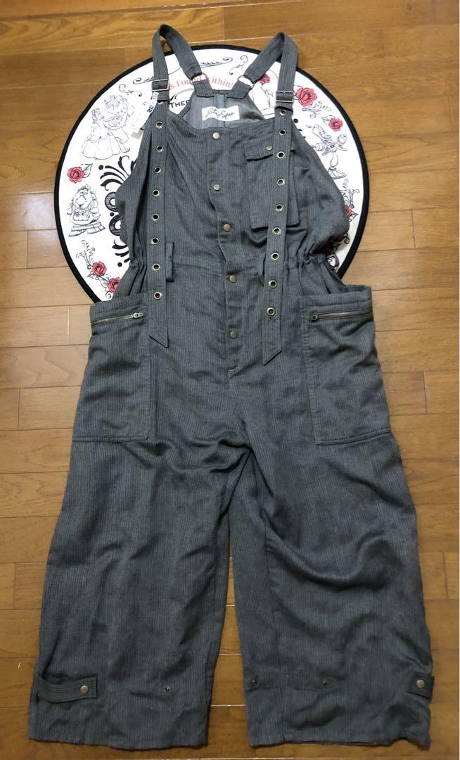 Share Spirit グレー ストライプ オーバーオール　つなぎパンツ