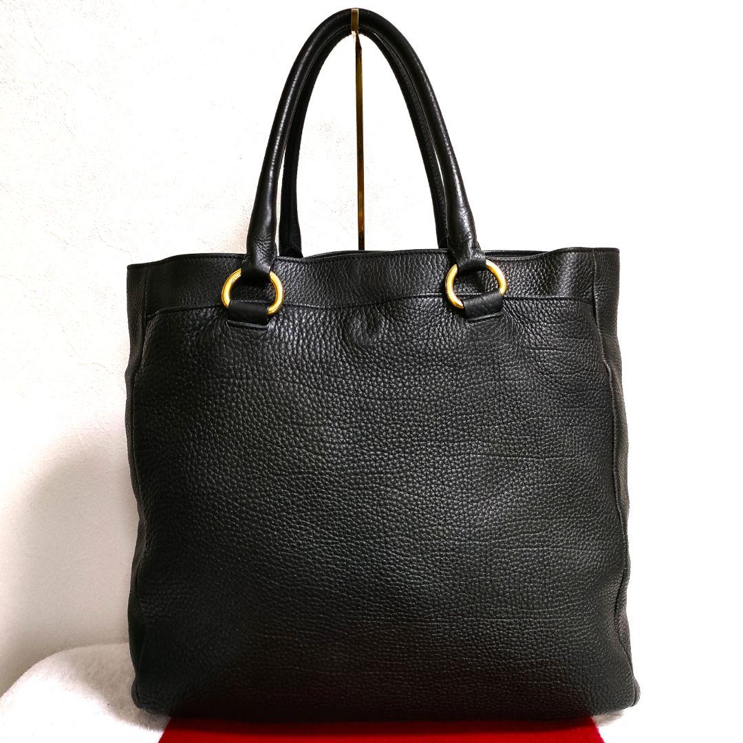 人気ブランド 海外通販 - 国内入手困難 シボ革 PRADA 極美品 ハンドバッグ レザー プラダ ゴールド ブラック バッグ