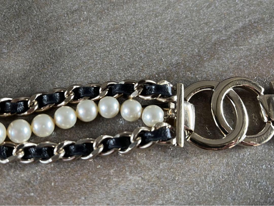【美品】CHANEL シャネルCCロゴ レザー ベルト パール チェーン 画像5