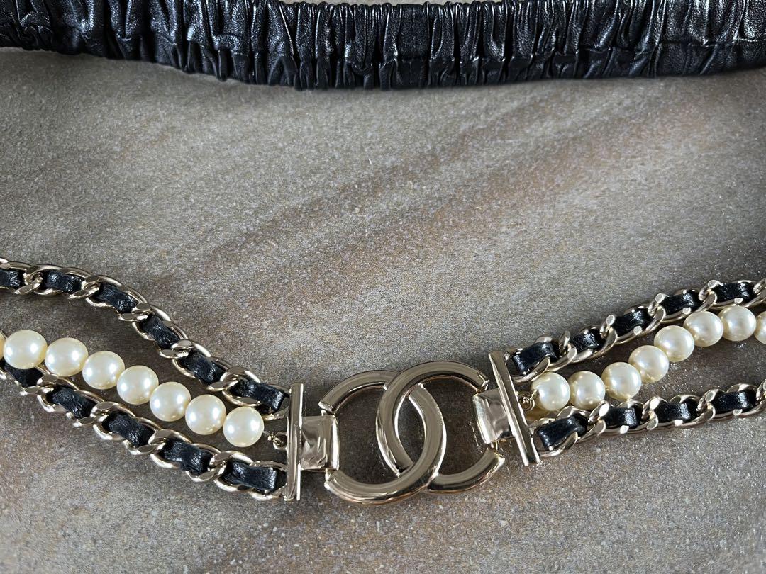 【美品】CHANEL シャネルCCロゴ レザー ベルト パール チェーン 画像7