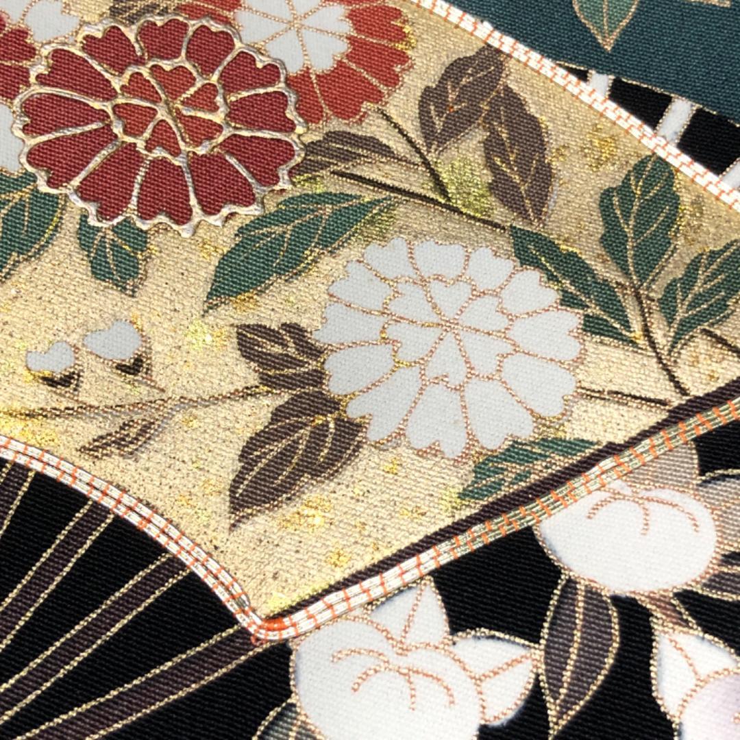 黒留袖 扇子に花模様 松竹梅 鶴 金駒刺繍 金彩 K-4906 - メルカリ
