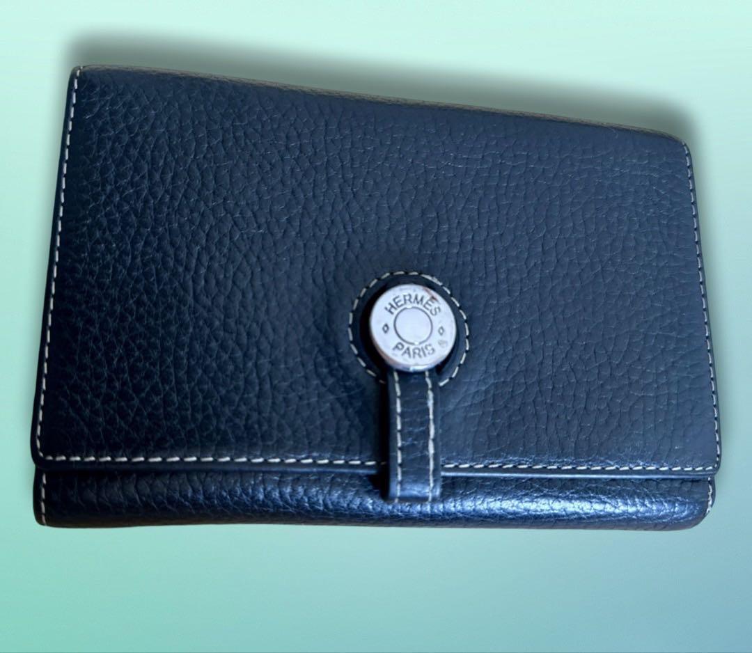 はな坊 エルメス 三つ折り財布 黒 レザー