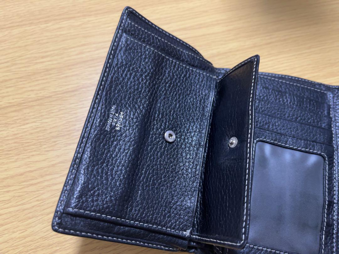 はな坊 エルメス 三つ折り財布 黒 レザー
