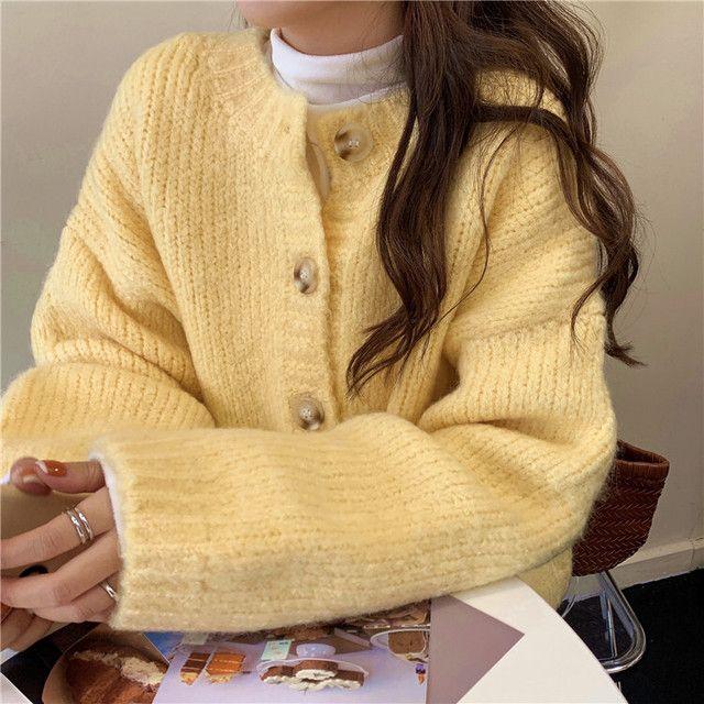 ニット カーディガン イエロー - トップス安い