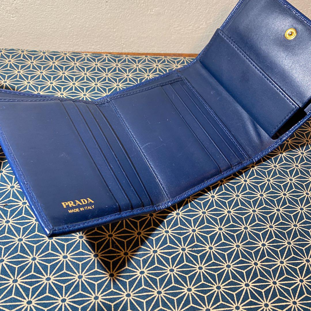 PRADA サフィアーノレザー 三つ折り財布　ブルー PRADA 三つ折り 財布 ブルー サフィアーノ