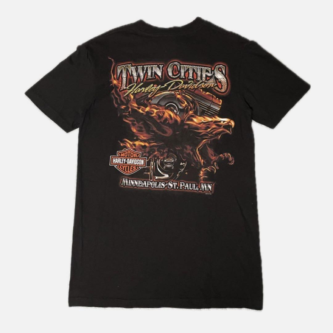 ハーレーダビットソン　グラフィックTシャツ ブラック　ファイヤー　エンジン