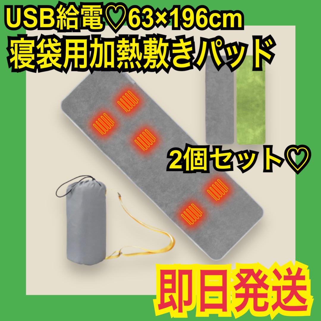 【超お得♡2個セット】加熱敷きパッド 寝袋用 車中泊 キャンプ USB給電 新品