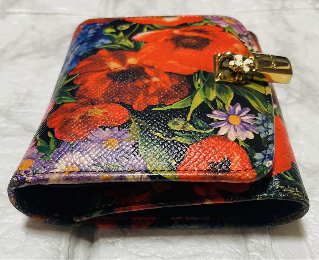 美品 DOLCE&GABBANA 花柄 三つ折り財布 レザー 箱・カード付