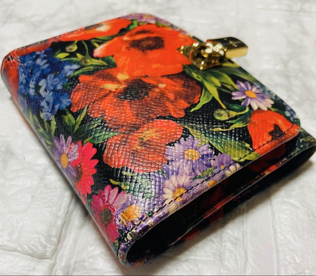 美品 DOLCE&GABBANA 花柄 三つ折り財布 レザー 箱・カード付