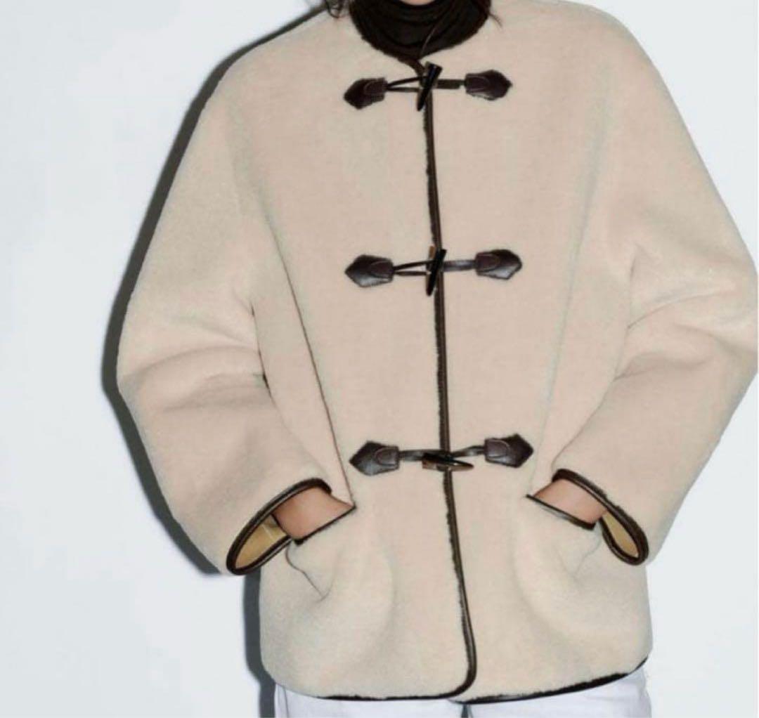 ZARA フェイクファー トグル付きコート エクリュ LL ZARA