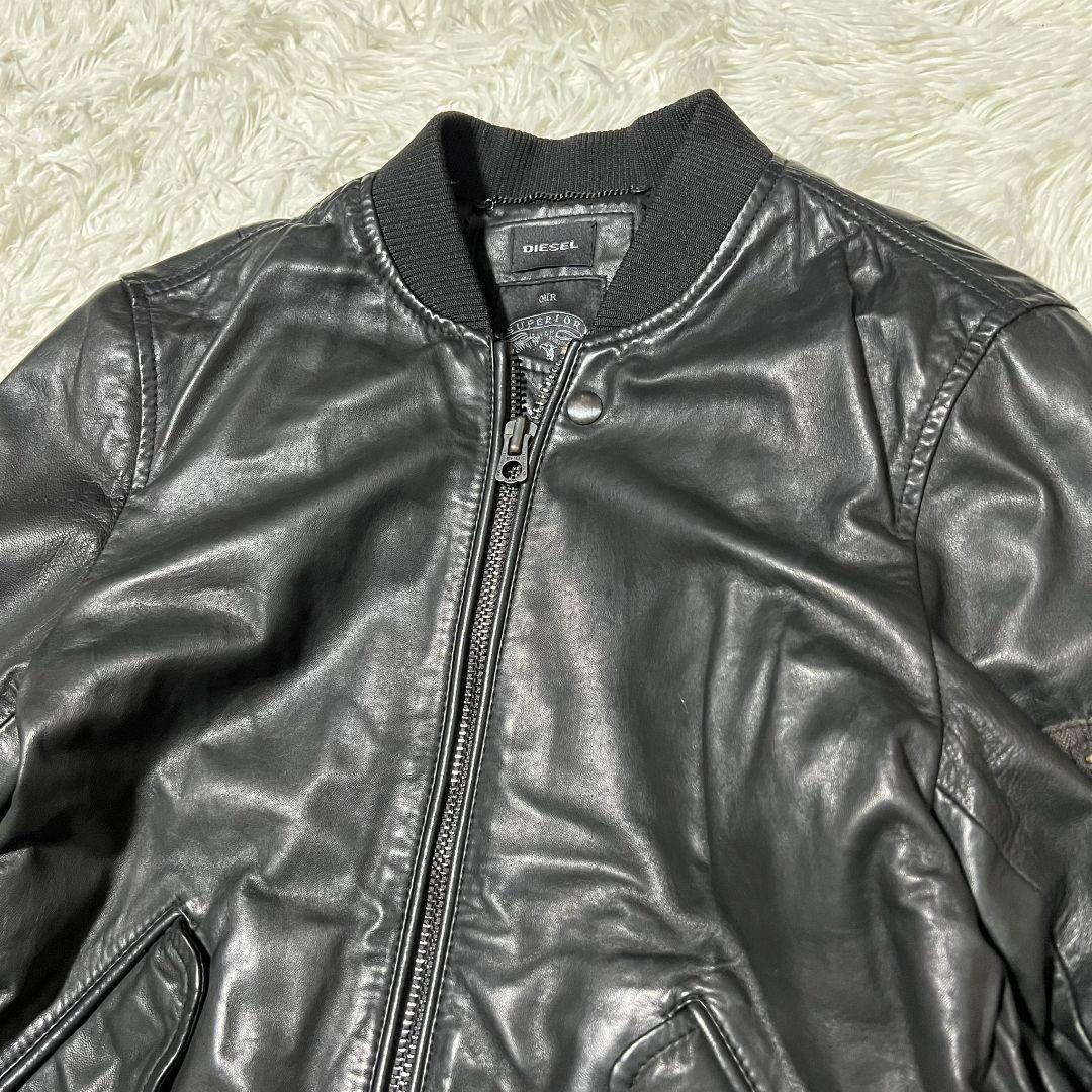 ディーゼル【美品】MA-1　レザージャケット　羊革　DIESEL　XSサイズ DIESEL ディーゼル MA-1 羊革 レザージャケット リブ 中綿