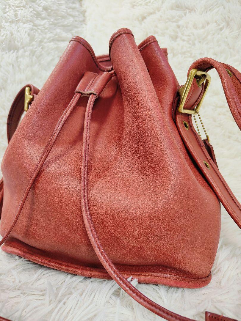 COACH コーチ ショルダーバッグ 巾着 レザー レッド 赤 9952 USA