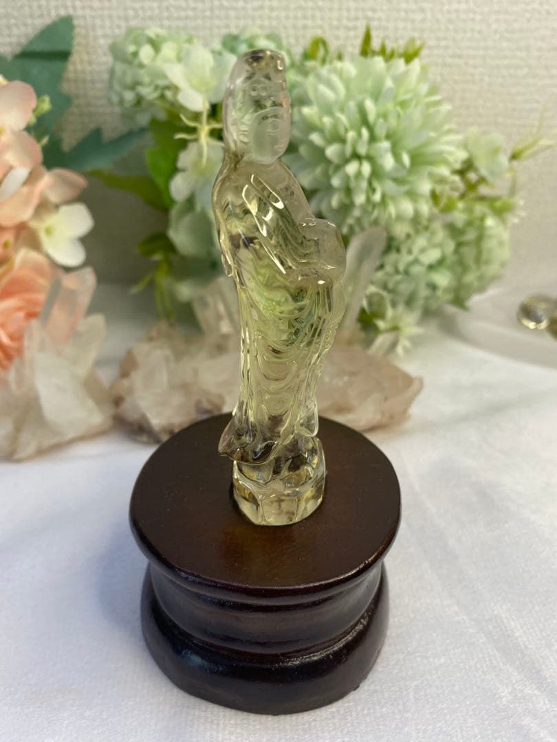 観音様　シトリン　台座付き　天然石　パワーストーン