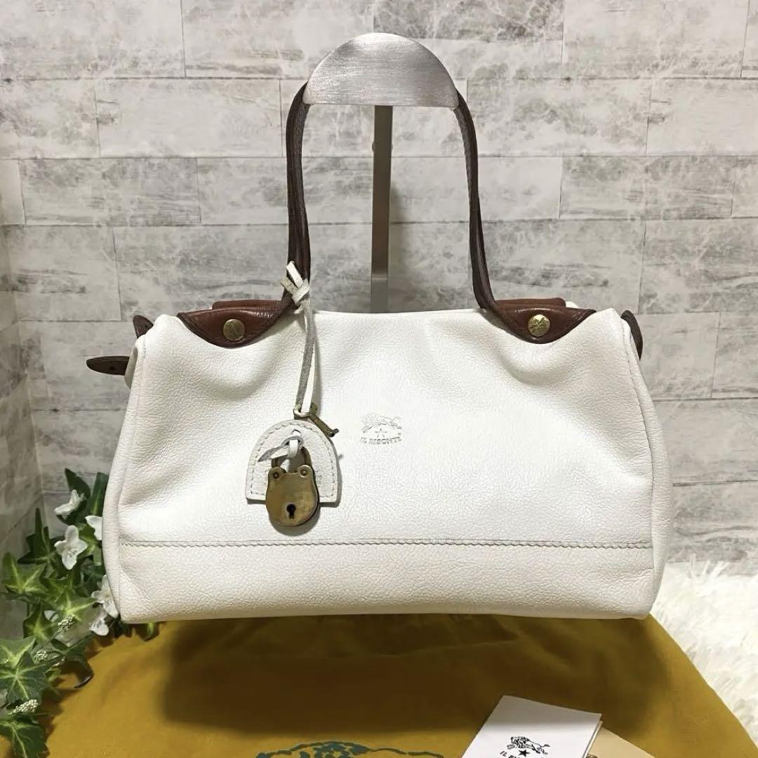 【希少美品】IL BISONTE ハンドバッグ ホワイト 南京錠 保存袋付 画像1