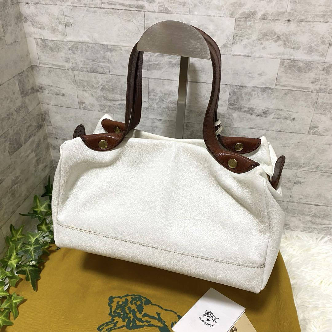 【希少美品】IL BISONTE ハンドバッグ ホワイト 南京錠 保存袋付 画像4