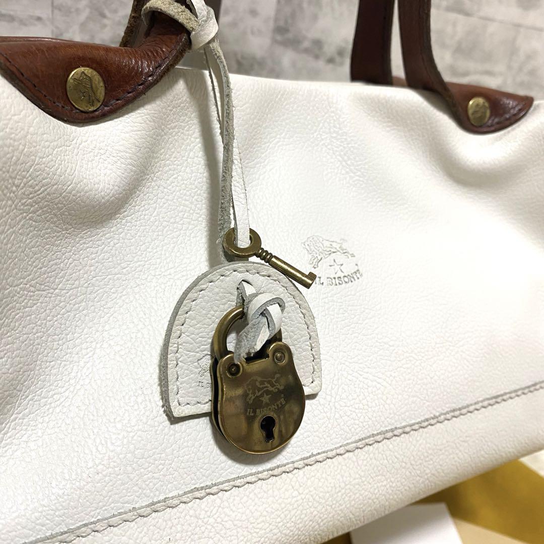 【希少美品】IL BISONTE ハンドバッグ ホワイト 南京錠 保存袋付 画像5