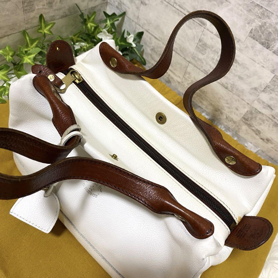 【希少美品】IL BISONTE ハンドバッグ ホワイト 南京錠 保存袋付 画像8