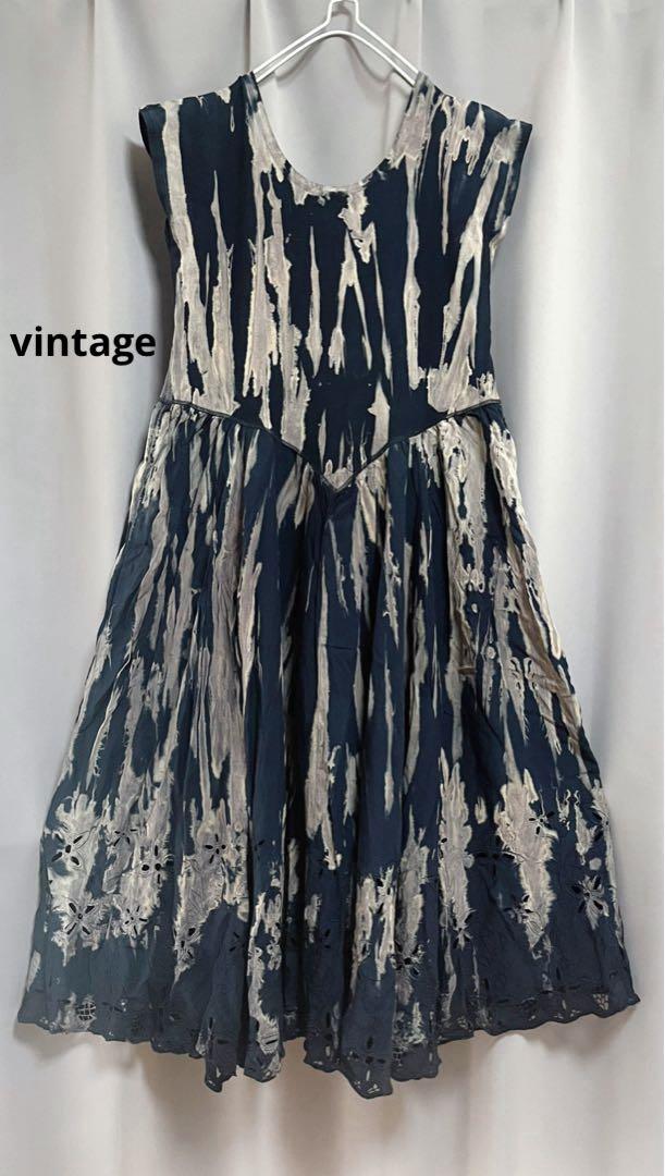 vintage ハンドメイドタイダイ染めロングワンピース 個性的 エキゾチック
