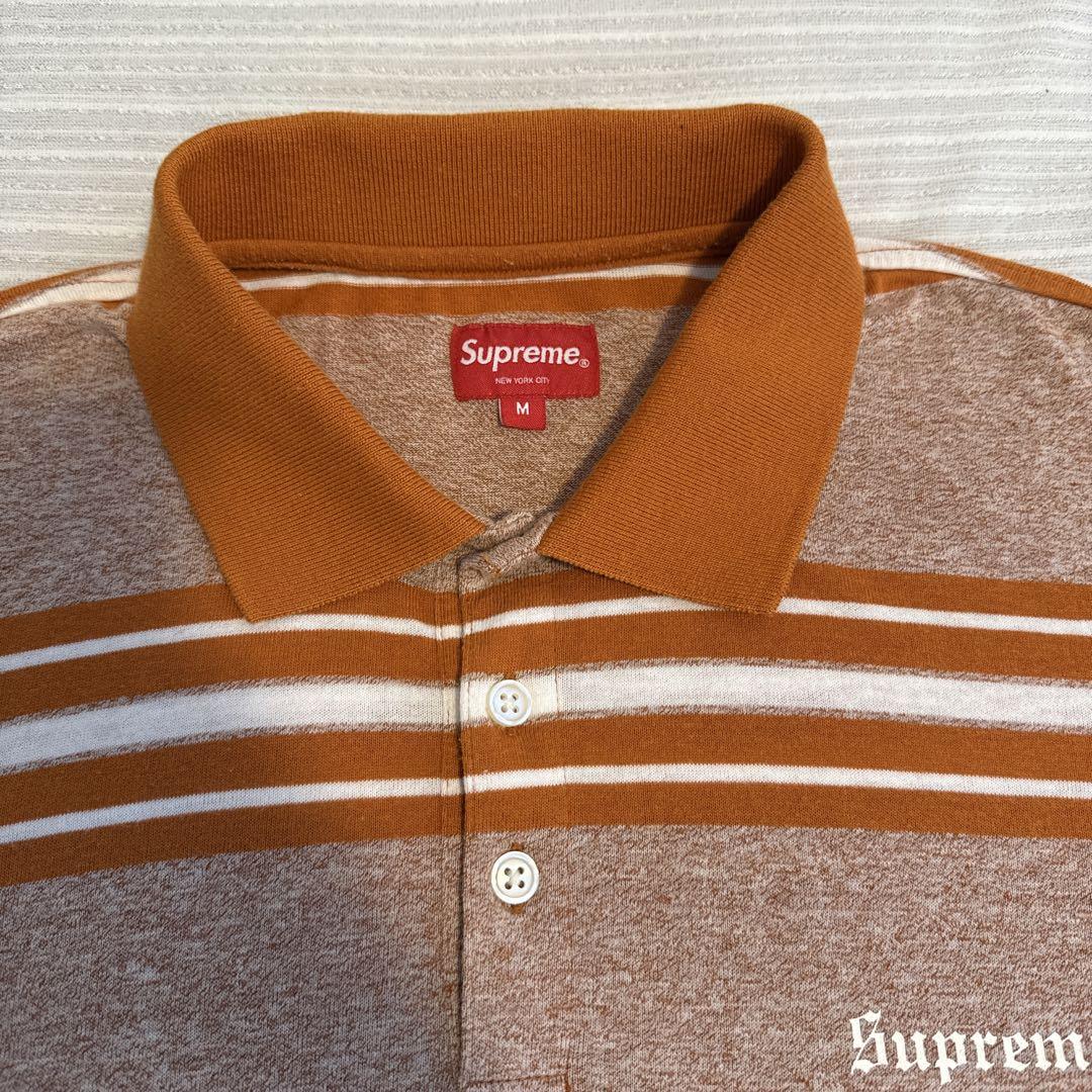 supreme シュプリーム ボーダー 刺繍ロゴ ポロシャツ 半袖 ベージュ M supreme シュプリーム ポロシャツ ボーダー刺繍 ロゴ ワン