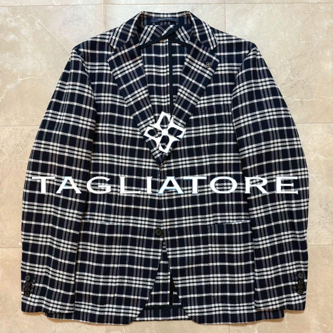 TAGLIATORE モンテカルロ コットンリネン チェック ネイビー 48