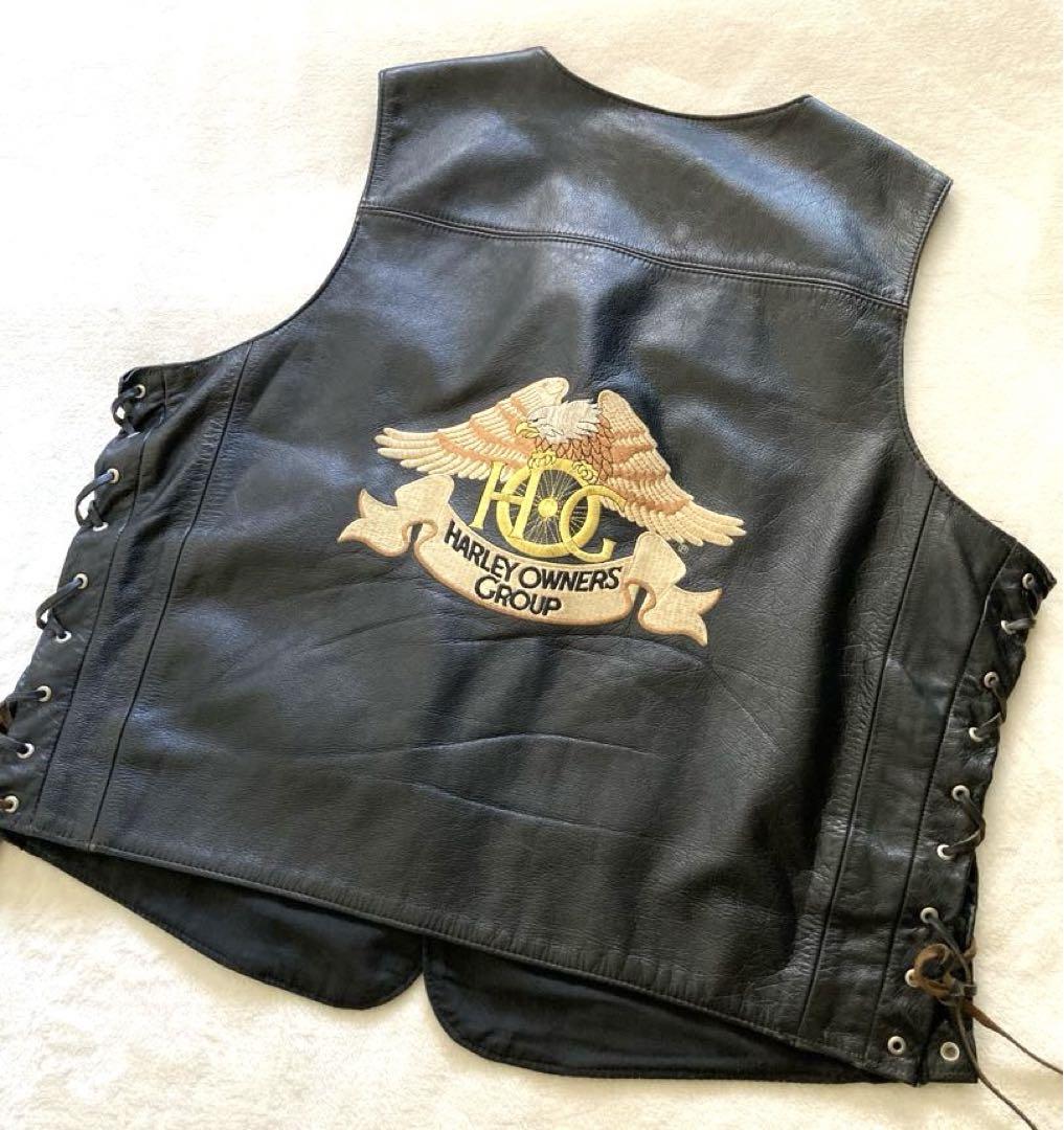 ハーレーダビッドソン USA製　レザー バイク ベスト　HARLEY  刺繍
