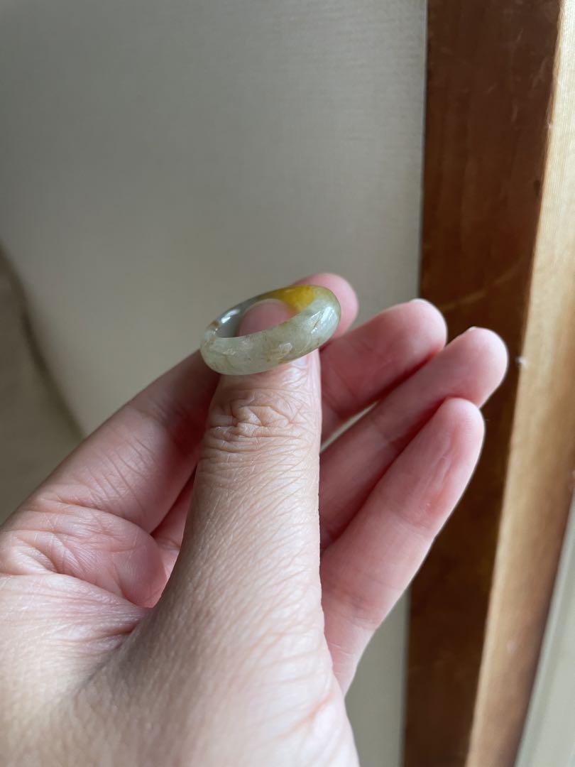 本翡翠 黄翡指輪　リング 翡翠指輪　 18mm くりぬき翡翠リング 16号