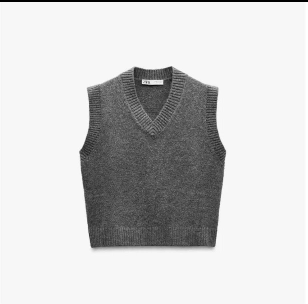 新品未使用　ZARA　ベスト　グレー ZARA グレー ニットノースリーブベスト S レディース 新品未使用