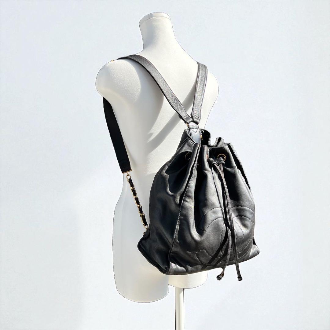 シャネル ラムスキン 巾着 リュック バッグ バック パック ココマーク CHANEL シャネル リュックサック バックパック 巾着型 ターン