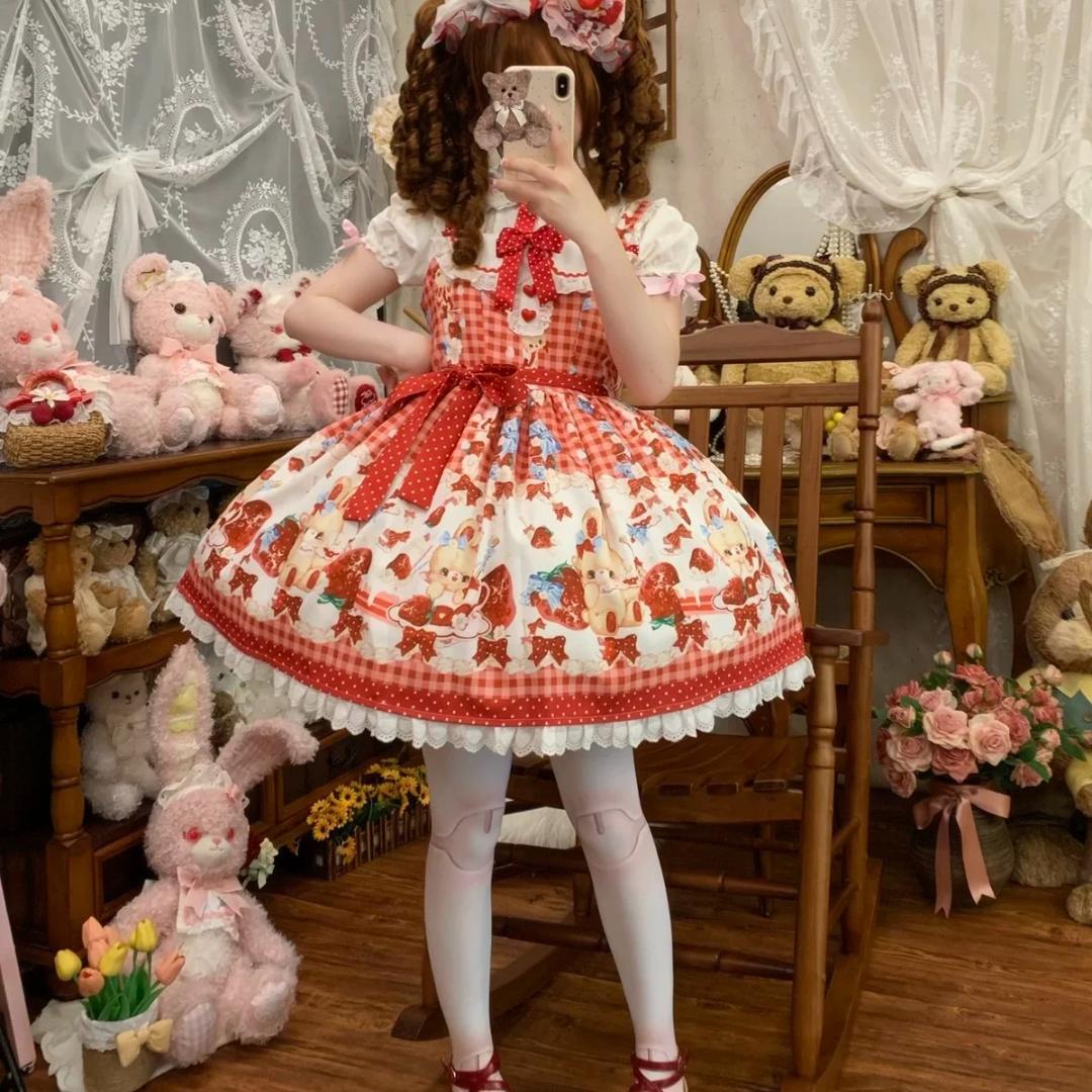 Mサイズ　ロリータ　イチゴウサギ柄ジャンパースカート