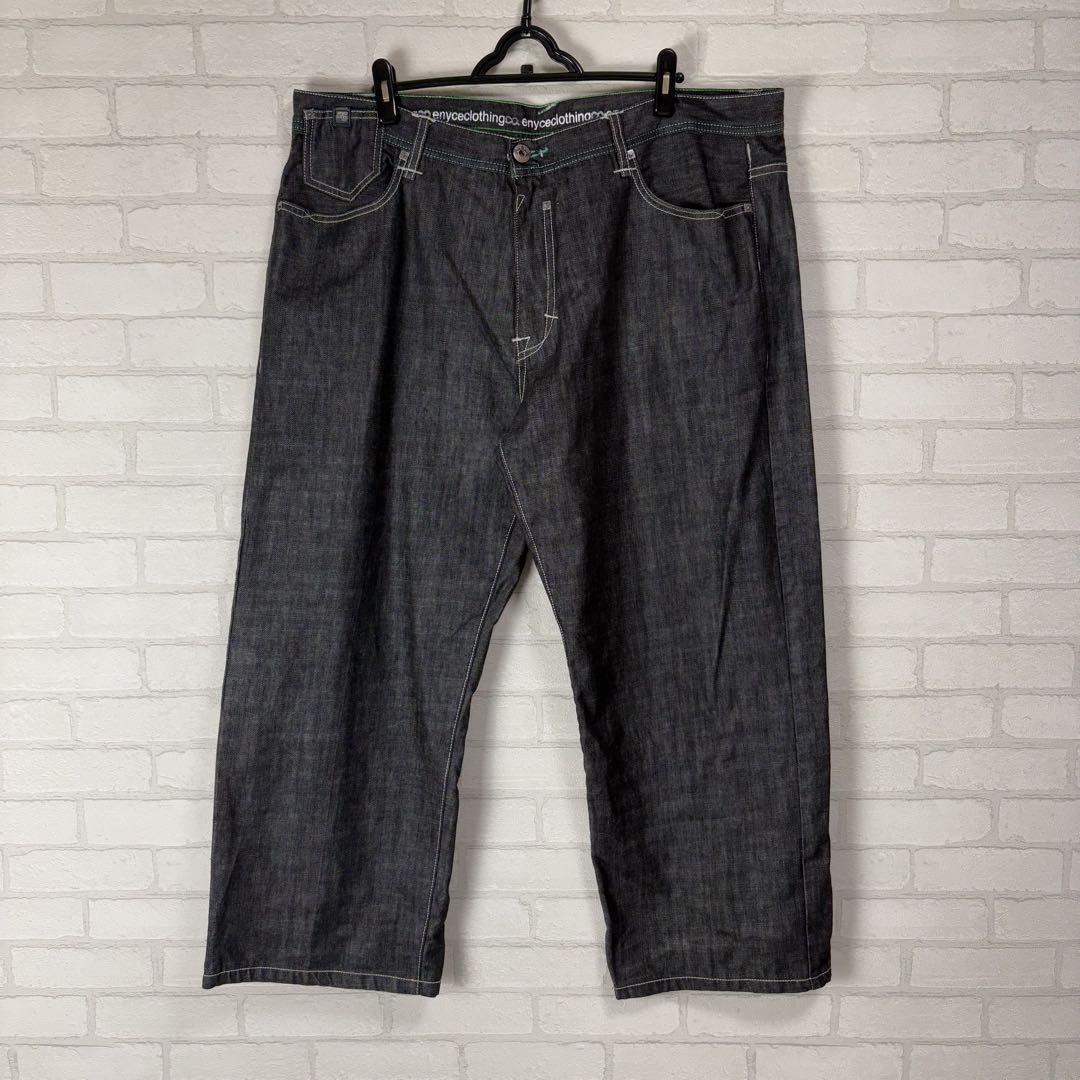 アカデミクス 刺繍ロゴ 超極太 スーパーワイド ブラックデニム バギーパンツ 黒 00s Rocawear デニム バギーパンツ ハーフ ショーツ 刺繍 極太