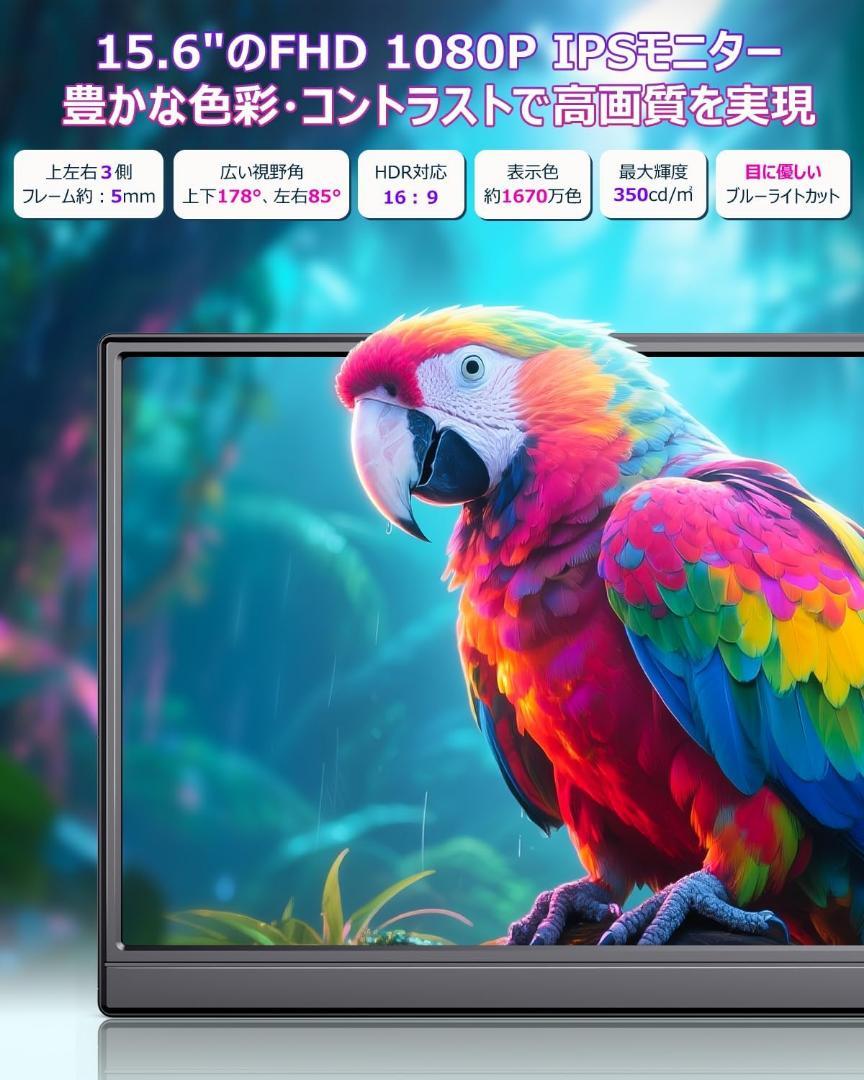最安値 モバイルモニター 15.6インチ 液晶 薄型 軽量 1920×1080