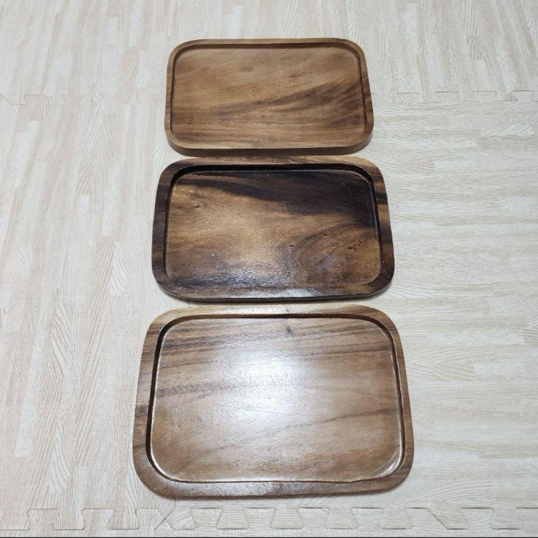 木製カフェトレー 3枚セット 天然木 ウッドトレイ