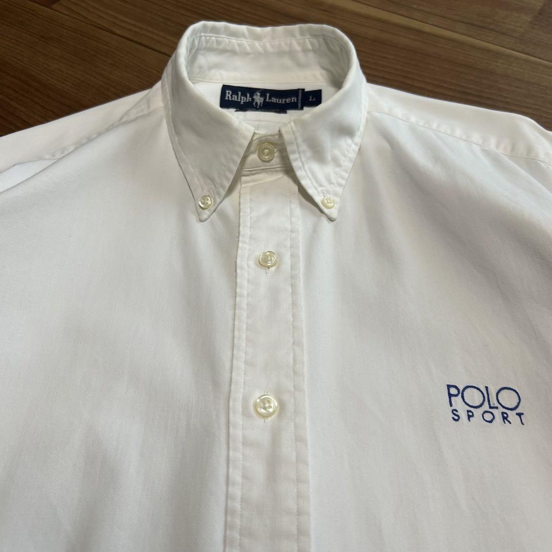 ラルフローレン 珍品 90s ボタンダウン シャツ 白 L POLO SPORT