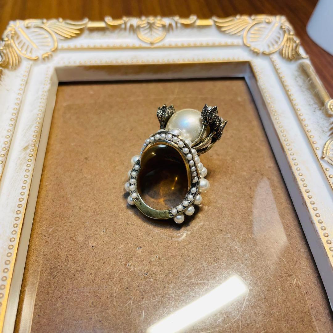 【希少レア】廃盤品　GUCCI 大ぶり　フラワー　パール　リング　ミケーレ期