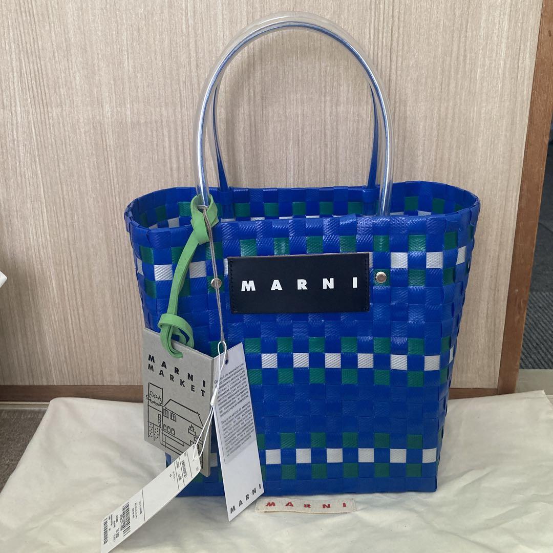 MARNI マルニフラワーカフェ ピクニックバッグ かご ミニ ブルー 2022 マルニマーケット 激安単価で
