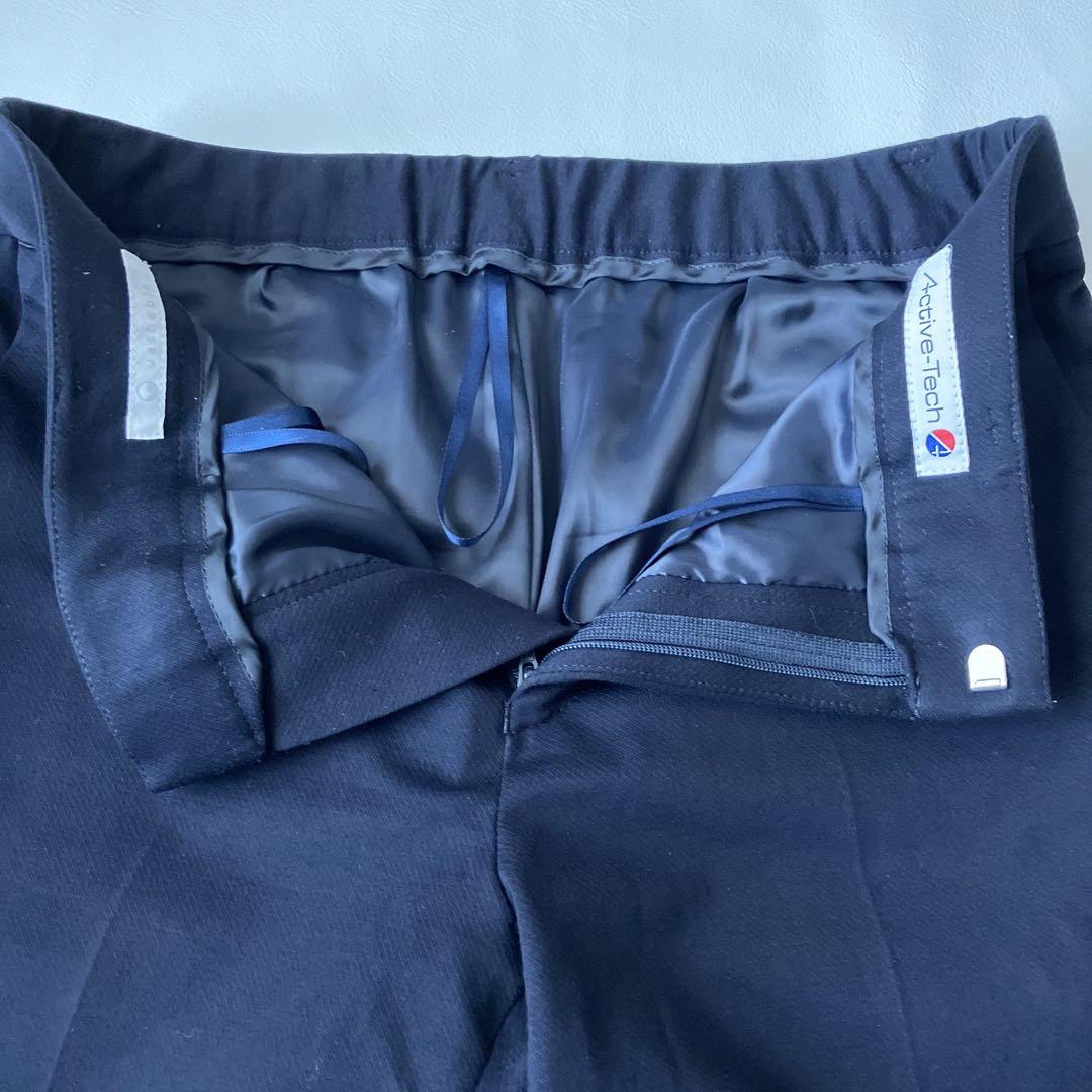 新品【アオキ　LES MUES】ネイビー ノーカラー パンツスーツ　レディース