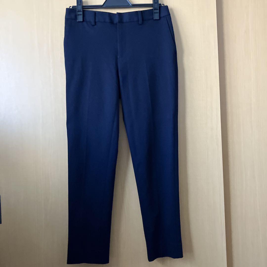 新品【アオキ　LES MUES】ネイビー ノーカラー パンツスーツ　レディース