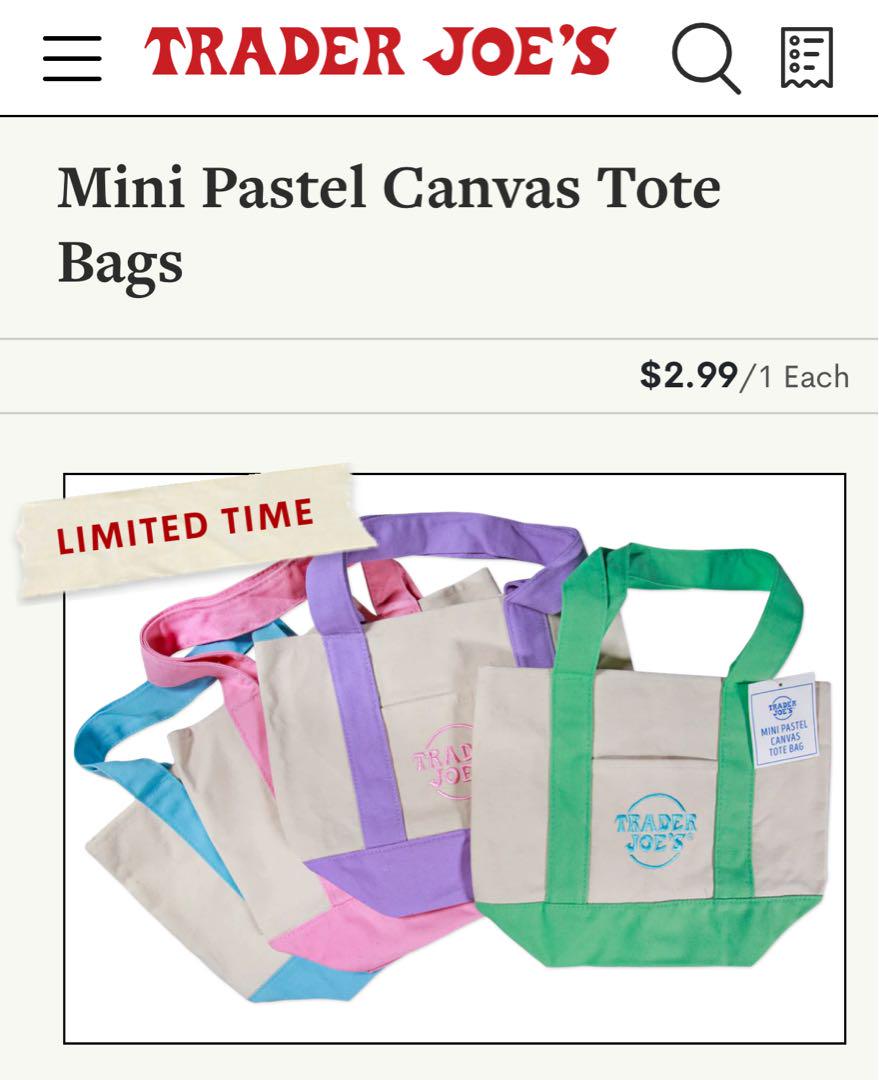 Traderjoesgohan | TradTrader Joe's Mini Pastel Canvas Tote