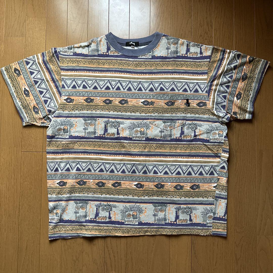 STUSSY 総柄 Tシャツ ラスタ L ステューシー 白 ホワイト