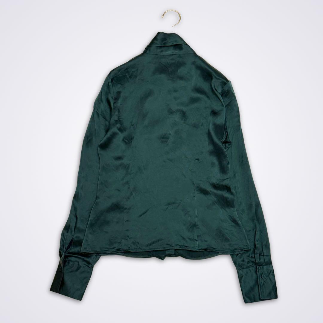 【美品】ナラカミーチェ シルク100% ボウタイブラウス とろみ グリーン