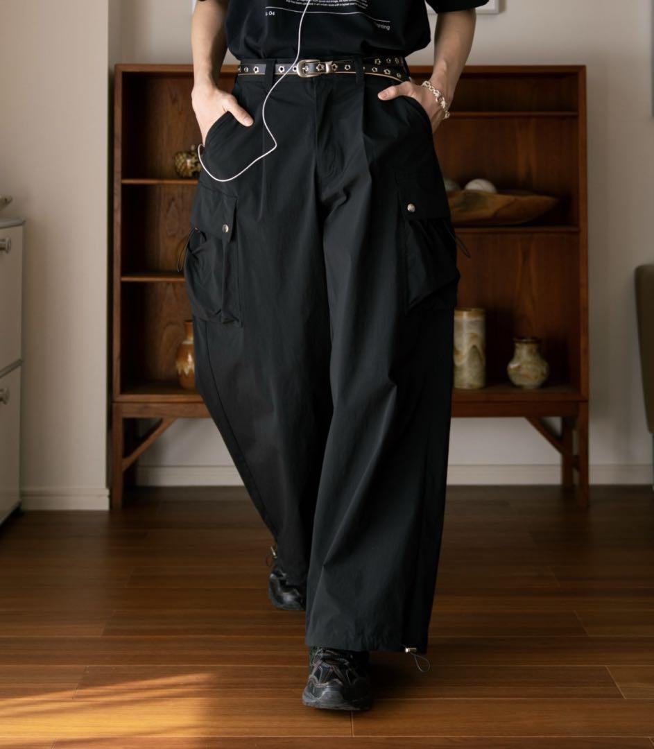 soerte ワイドストレートテックカーゴパンツ　サイズ１　BLACK