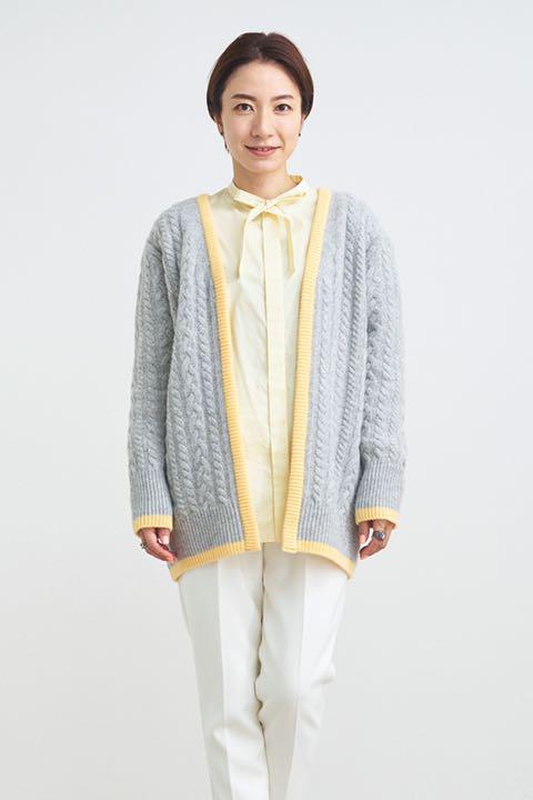 yori ファンシーヘムケーブルカーデ グレー×イエロー bpbd.kendalkab.go.id