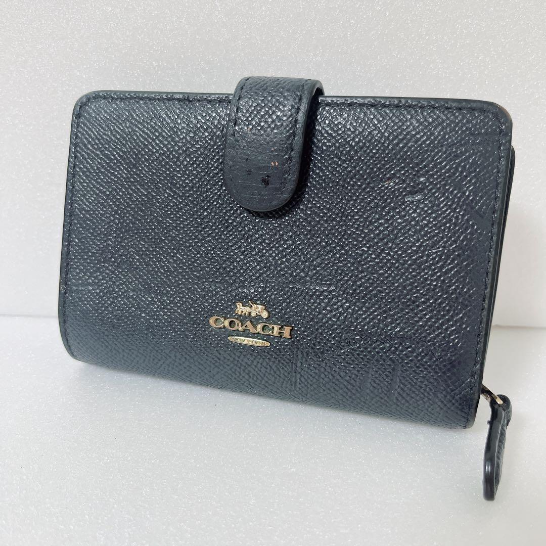 最終値下げ‼️COACH ブラック 二つ折り財布 最終値下げ COACH 二つ折り財布 ネイビー - メルカリ